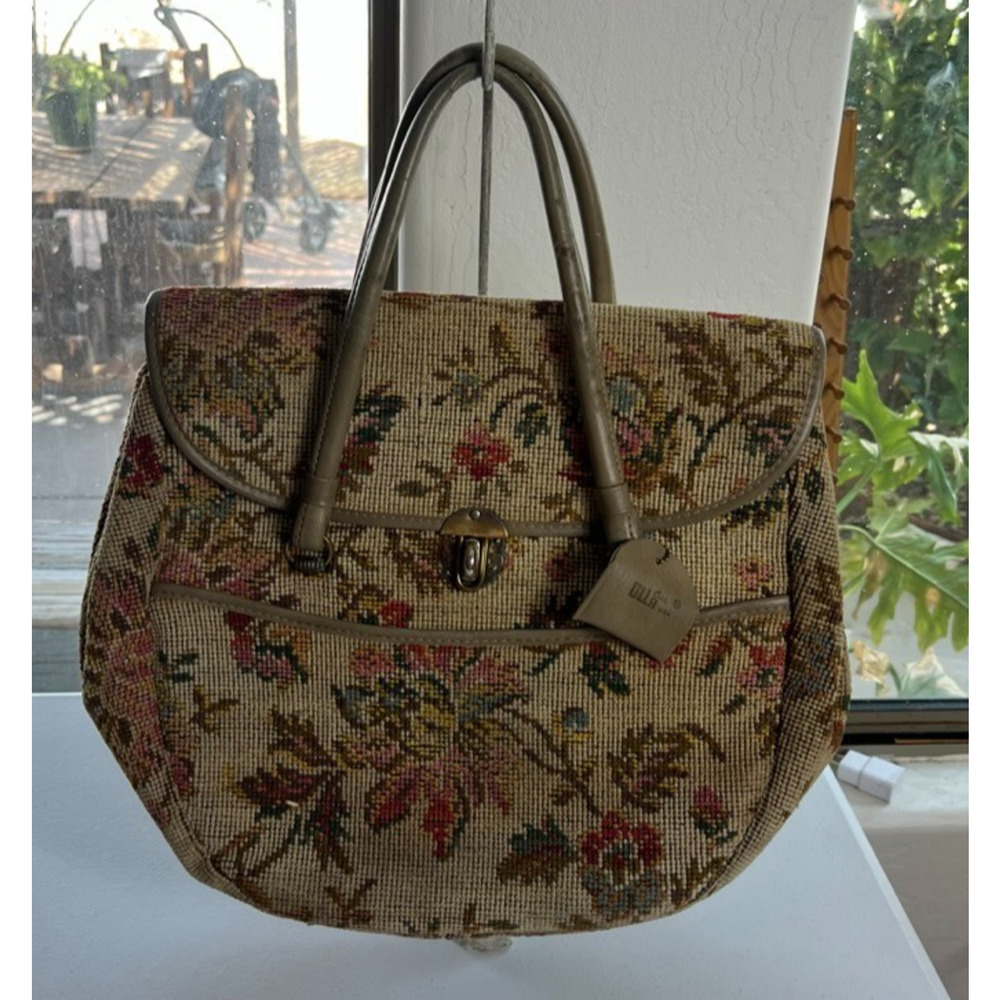 Olla Handbag Twist Lock Floral Tapestry Double Handle Inner Divider Outer Pocket - Picture 2 of 13